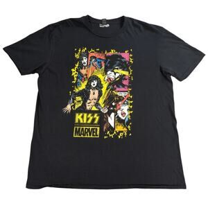 KISS Marvel T Shirt Mens XL Black Graphic Band Tee 2021 Gildan Anvil Lightweight